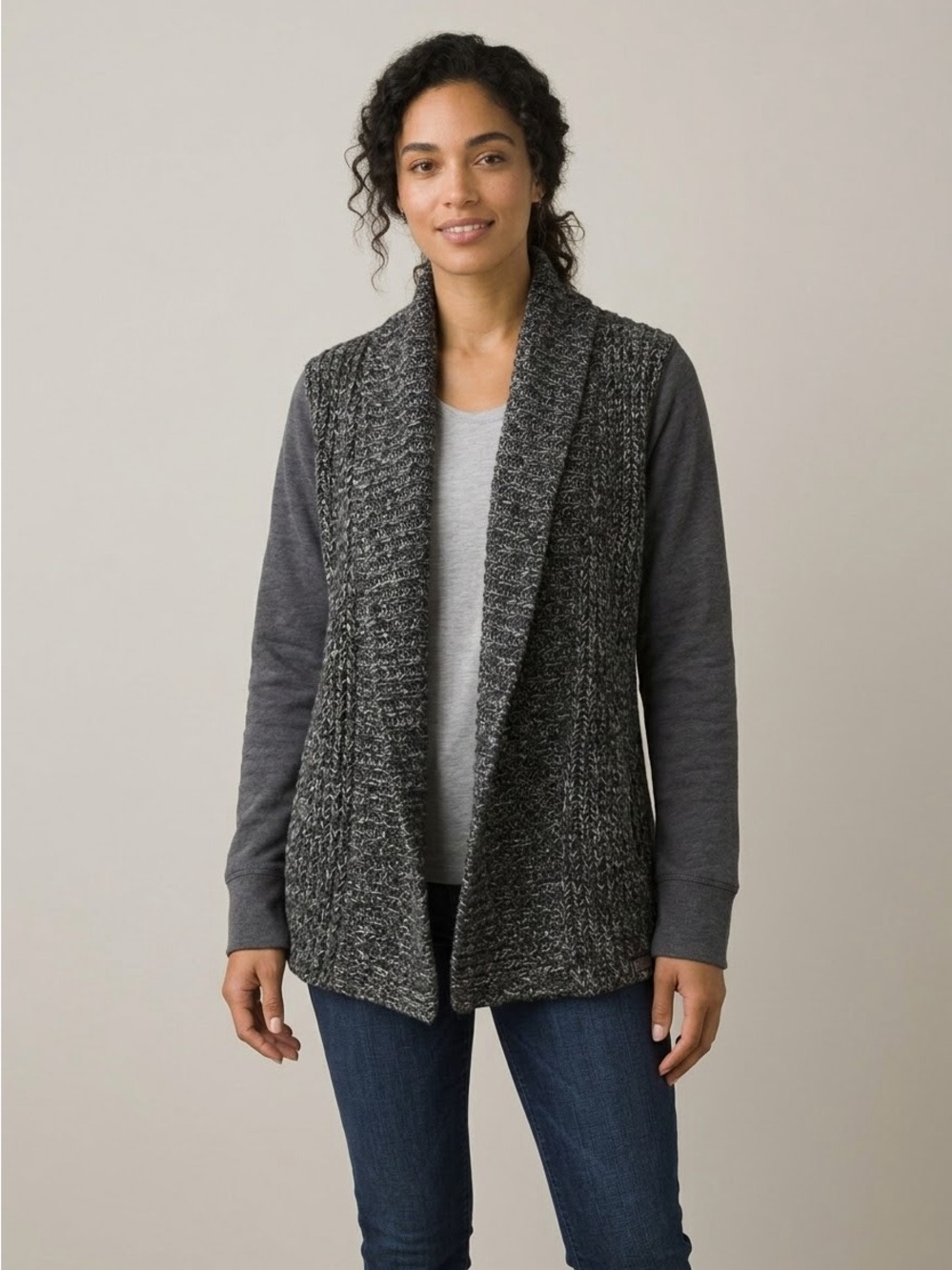 Prana Charcoal Marled Open-Front Shawl Cardigan